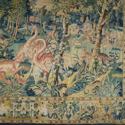 Tapisserie Audenarde Flandres XVI Chasse Lion et Autruches Vendue 