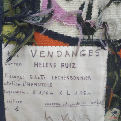 Tapisserie Tissée mains Les vendangeuses Hélène RUIZ VENDUE 